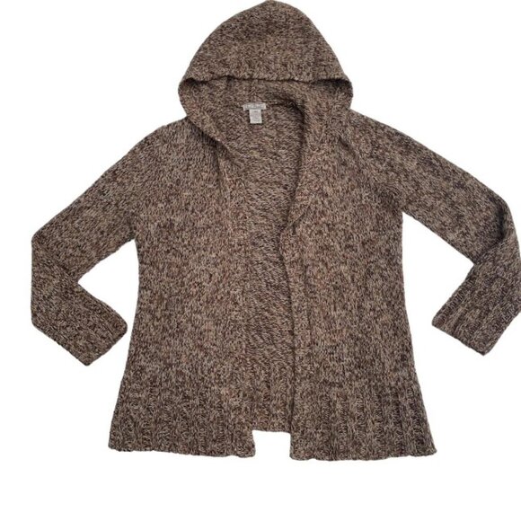 Open Knit Y2K Earthy Fairy Grunge Long Hooded Brown Cardigan Sweater - Picture 1 of 5